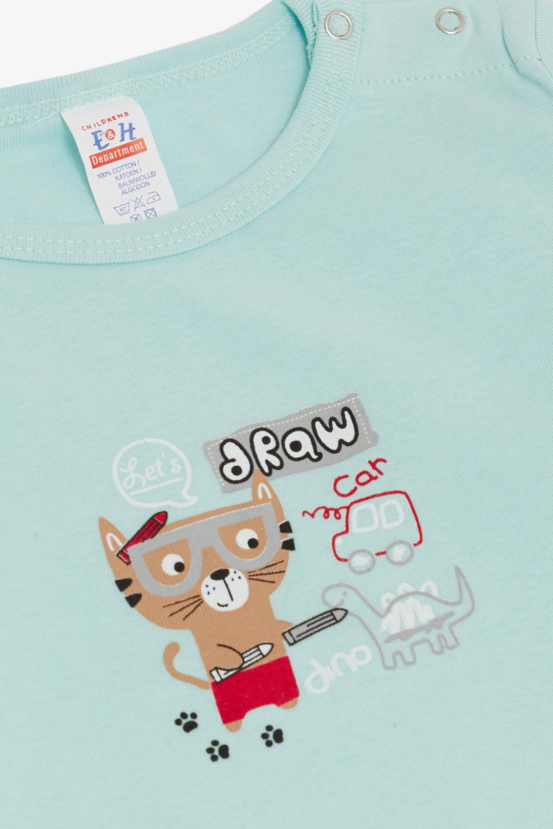 BRE Breeze Baby Boy Snap Bodysuit مع طبعة Painter Kitty من 9 أشهر إلى 3 سنوات، أخضر مائي - كيرنز