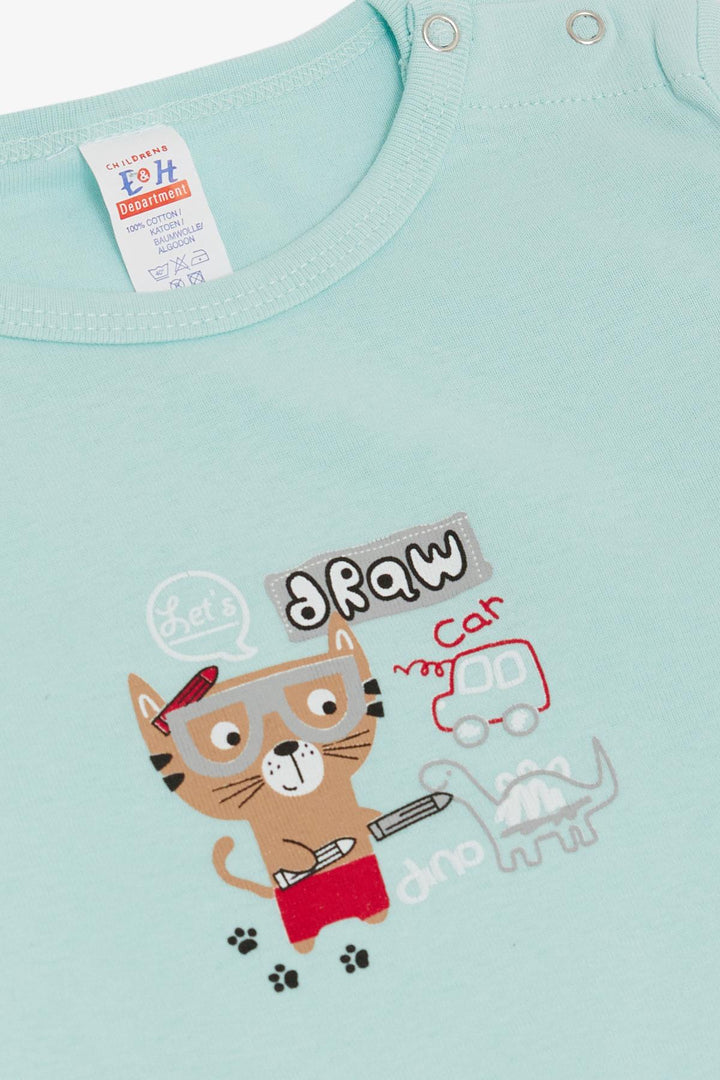 BRE Breeze Baby Boy Snap Bodysuit مع طبعة Painter Kitty من 9 أشهر إلى 3 سنوات، أخضر مائي - كيرنز