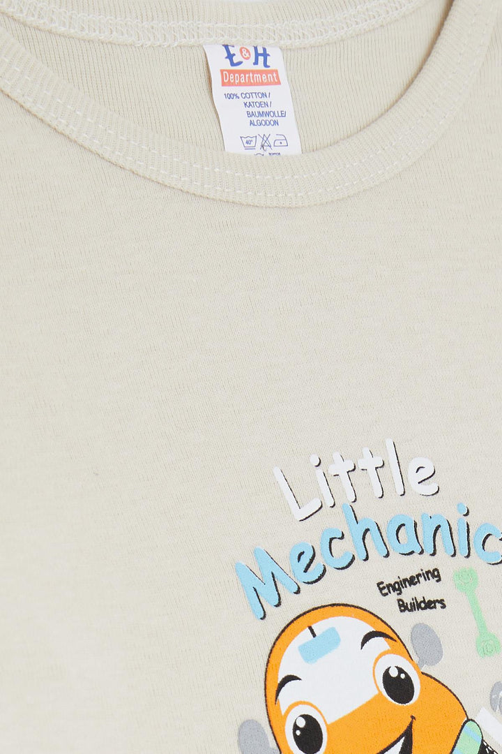 بدلة BRE Breeze Baby Boy Snap Fastener مع طباعة ميكانيكية صغيرة من 9 أشهر إلى 3 سنوات، حجري - Canicattì
