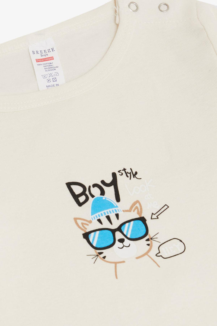 BRE Breeze Baby Boy Snap Bodysuit مع نظارات مطبوعة، قطة، 9 أشهر - 3 سنوات، كريمي - هوثورن