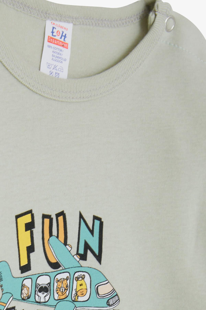 BRE Breeze Baby Boy Snap Bodysuit Body Pilot مع طباعة حيوانات 9 أشهر - 3 سنوات، أخضر مائي - إيفيشام