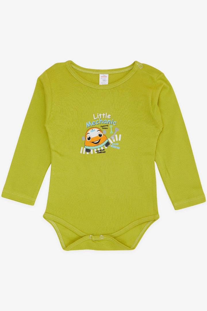 BRE Breeze Baby Boy Snap Fastener Bodysuit Little Mechanic 9 أشهر - 3 سنوات، أخضر فستقي - جينيفيلييه
