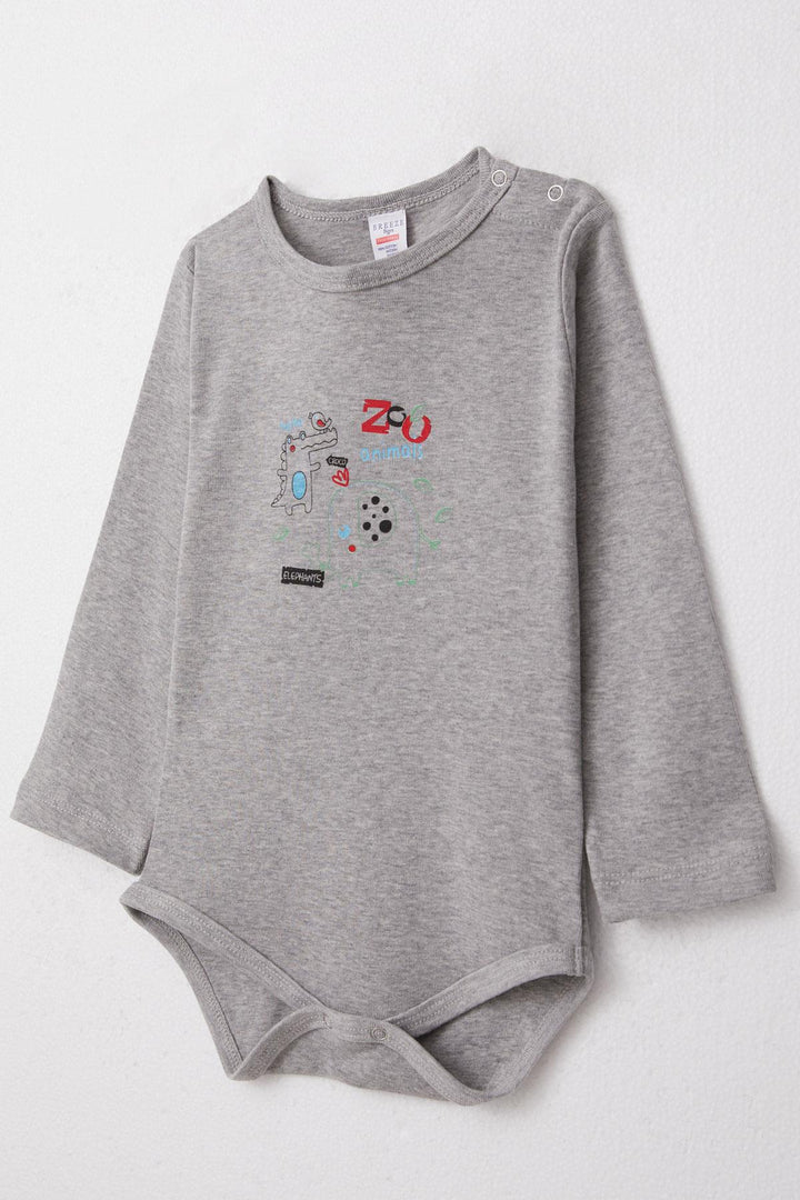 BRE Breeze Baby Boy Snap Bodysuit Animal Zoo Friends مطبوع من 9 أشهر إلى 3 سنوات، مزيج رمادي داكن - Wellingborough