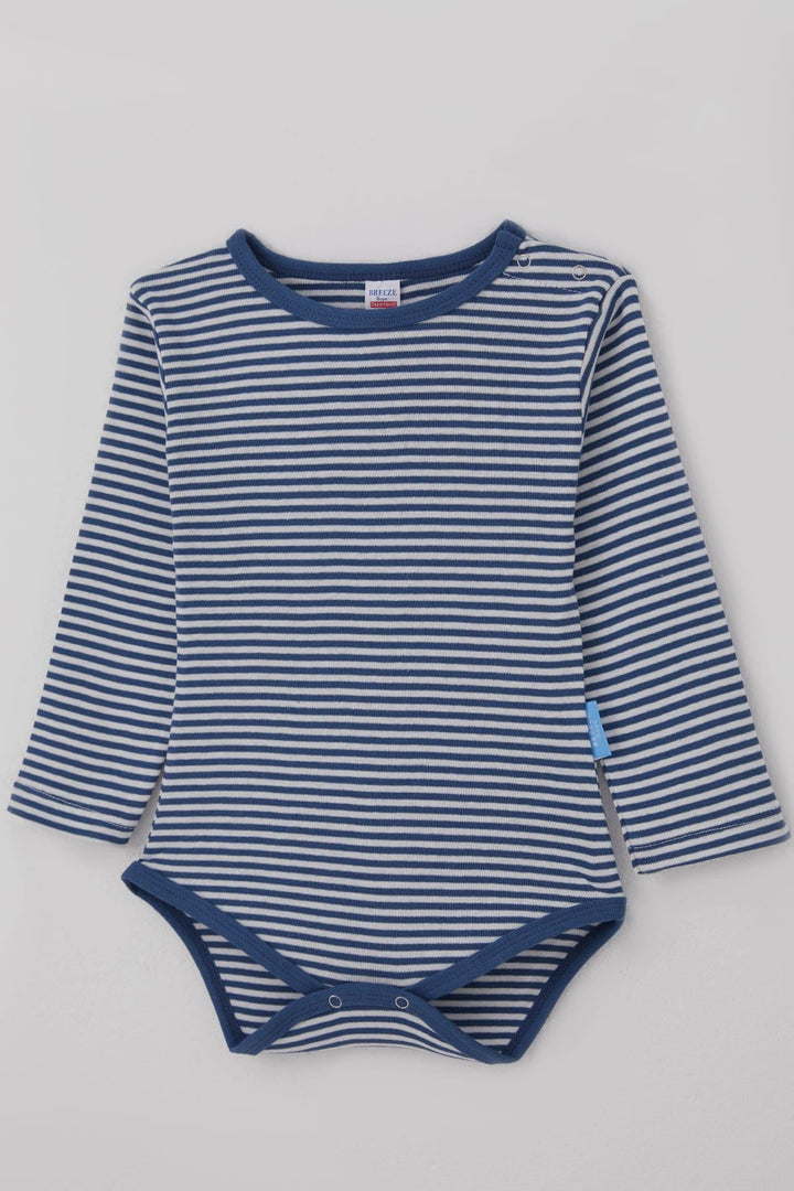 BRE Breeze Erkek Bebek Çıtçıtlı Zıbın Body Çizgili 9 Ay-3 Yaş, İndigo - Barking