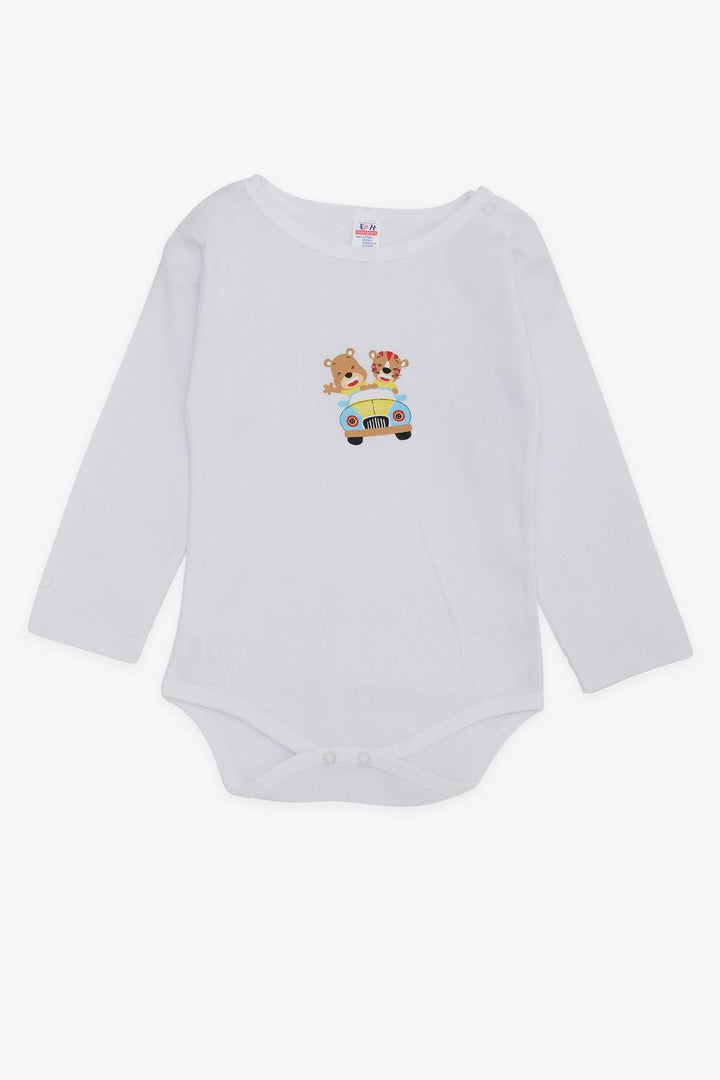 بدلة للجسم BRE Breeze Baby Boy Snap Fastener مع طباعة حيوان السائق من 9 أشهر إلى 3 سنوات، أبيض - كارمن