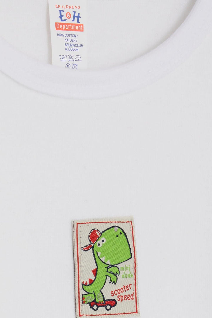 BRE Breeze Baby Boy Snap Bodysuit Skateboarder Dinosaur مطبوعة 9 أشهر - 3 سنوات، أوف وايت - سيوداد أبوداكا