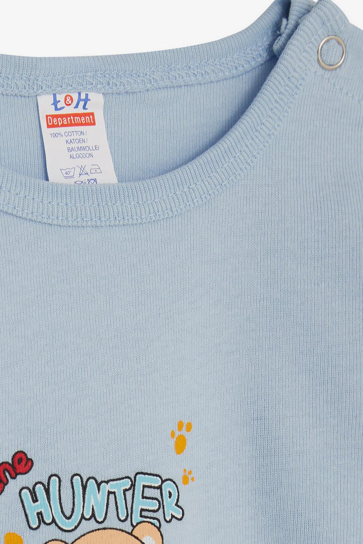 BRE Breeze Baby Boy Snap Bodysuit مع طباعة Hunter Kitty 9 أشهر - 3 سنوات، أزرق فاتح - ماديسون