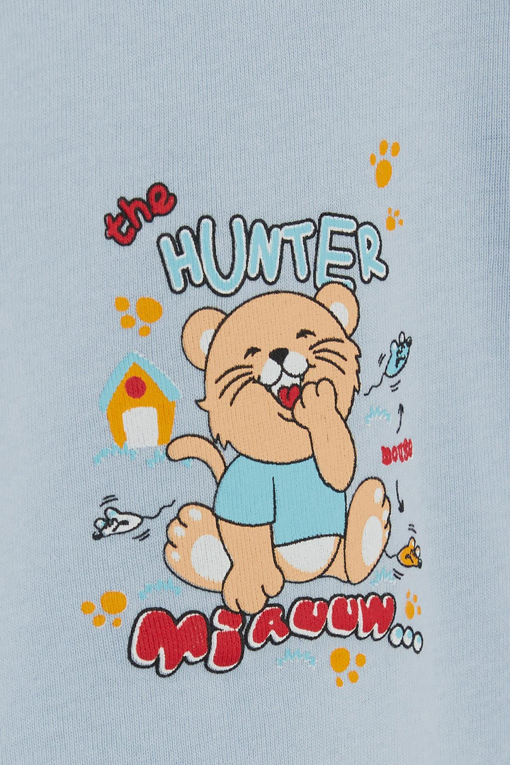 BRE Breeze Baby Boy Snap Bodysuit مع طباعة Hunter Kitty 9 أشهر - 3 سنوات، أزرق فاتح - ماديسون