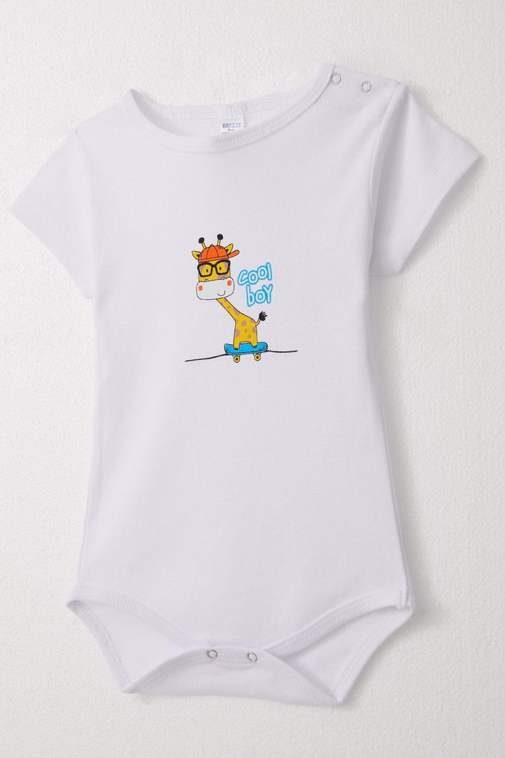 BRE Breeze Baby Boy Snap Fastener Bodysuit لطيف لوح التزلج الزرافة المطبوعة 9 أشهر - 3 سنوات، أبيض - Ladispoli