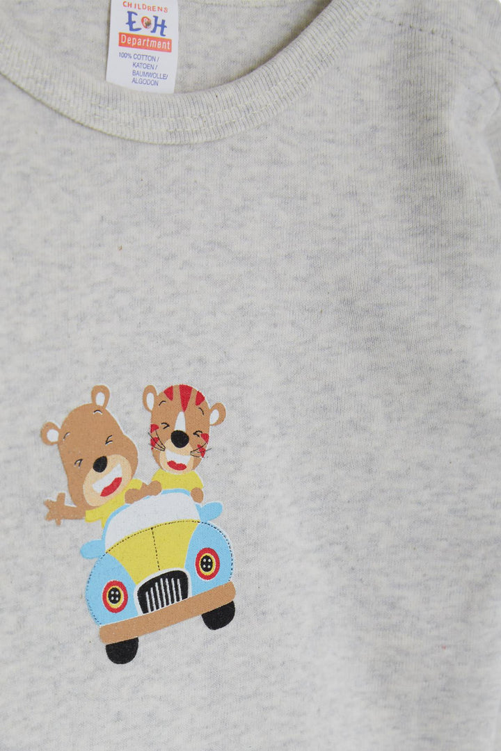BRE Breeze Baby Boy Snap Bodysuit مع طباعة حيوانية للسائق من 9 أشهر إلى 3 سنوات، مزيج رمادي فاتح - كورفاليس