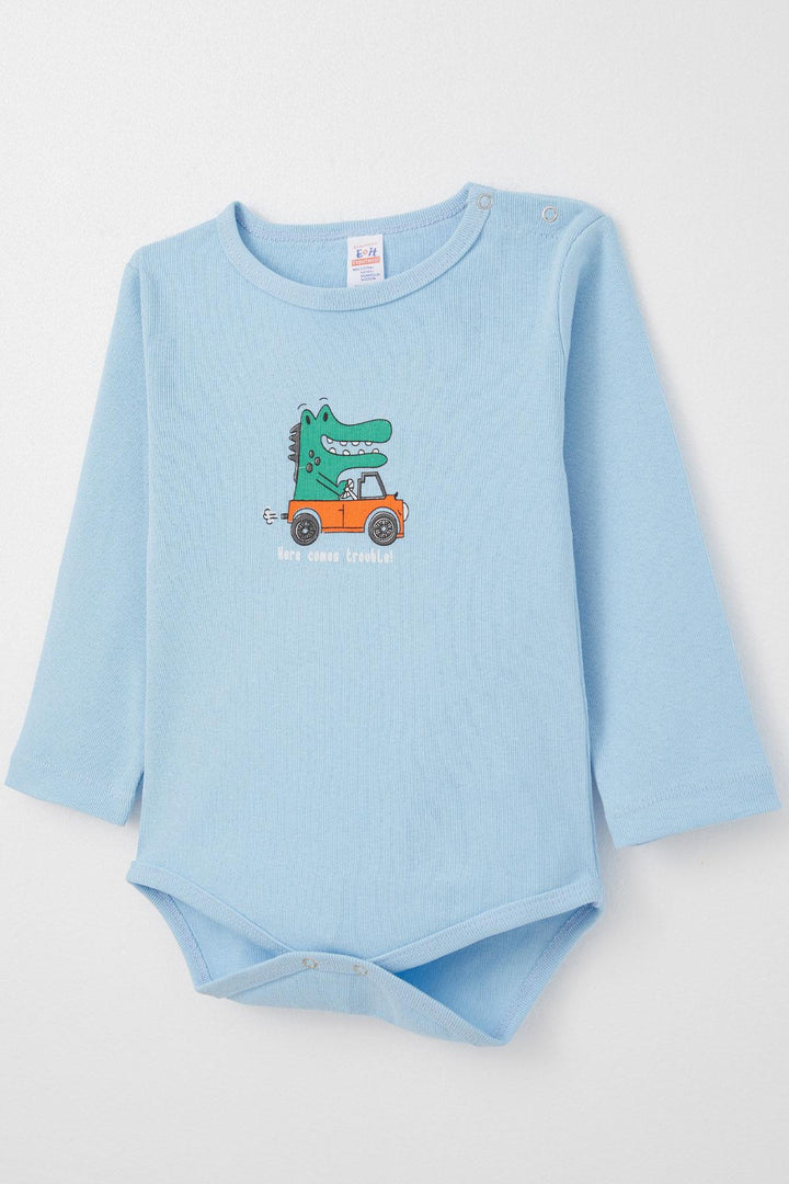 BRE Breeze Baby Boy Snap Fastener Bodysuit Onesie Driver Crocodile Printed 9 Months-3 Years, Blue - Talence