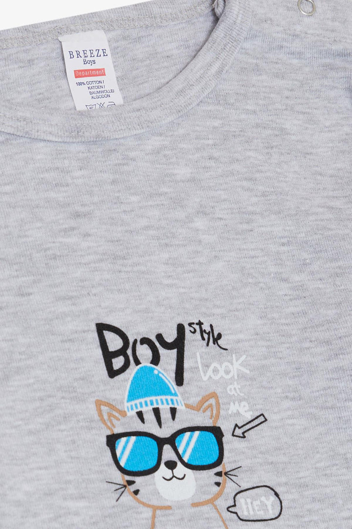 BRE Breeze Baby Boy Snap Bodysuit مع نظارات مطبوعة بتصميم قطة 9 أشهر - 3 سنوات، مزيج رمادي فاتح - أوغوستا