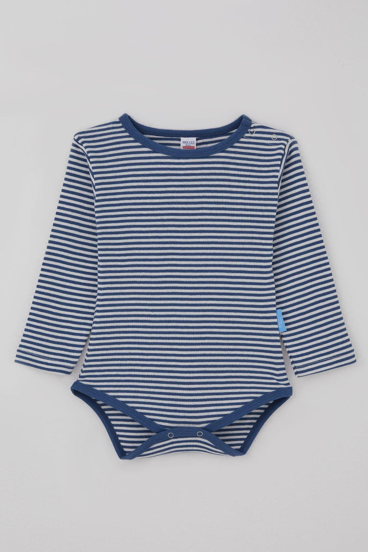 BRE Breeze Erkek Bebek Çıtçıtlı Zıbın Body Çizgili 9 Ay-3 Yaş, İndigo - Barking