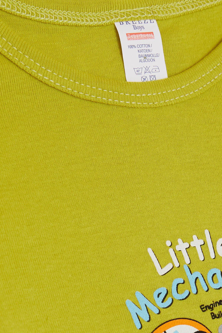 BRE Breeze Baby Boy Snap Fastener Bodysuit Little Mechanic 9 أشهر - 3 سنوات، أخضر فستقي - جينيفيلييه