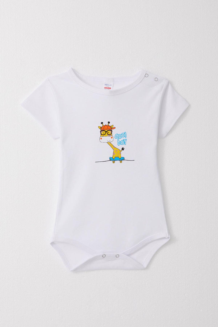 BRE Breeze Baby Boy Snap Fastener Bodysuit لطيف لوح التزلج الزرافة المطبوعة 9 أشهر - 3 سنوات، أبيض - Ladispoli