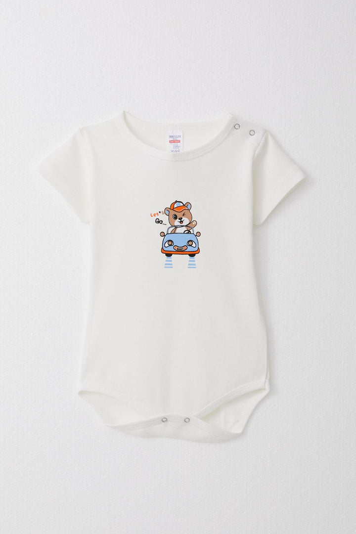 BRE Breeze Baby Boy Snap Fastener Bodysuit Happy Driver Bear 9 أشهر - 3 سنوات، إكرو - أفونديل