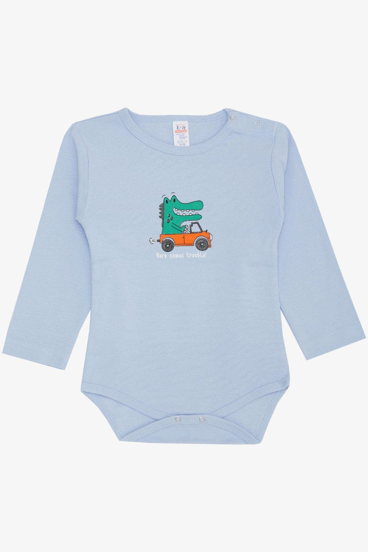 BRE Breeze Baby Boy Snap Bodysuit Onesie Driver Crocodile Printed 9 Months-3 Years, Light Blue - Bradford