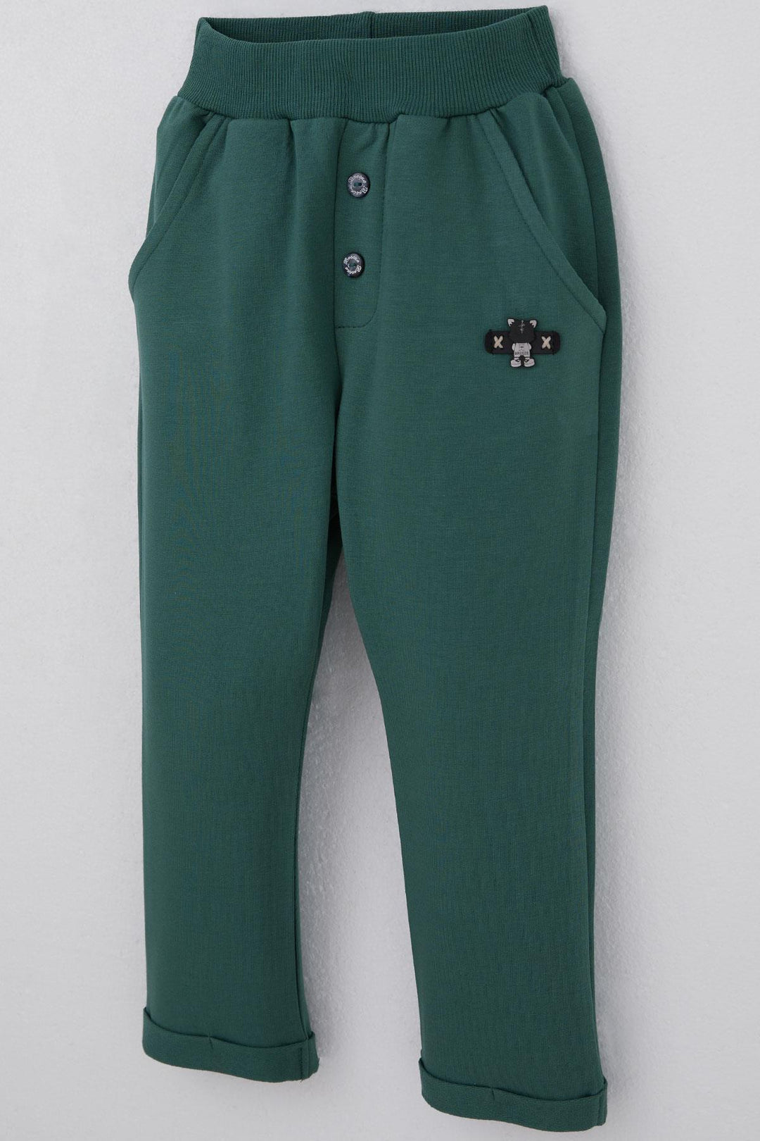 BRE Breeze Baby Boy Sweatpants with Teddy Bear Embroidery Button Accessory 9 Months-3 Years, Emerald Green - Saginaw