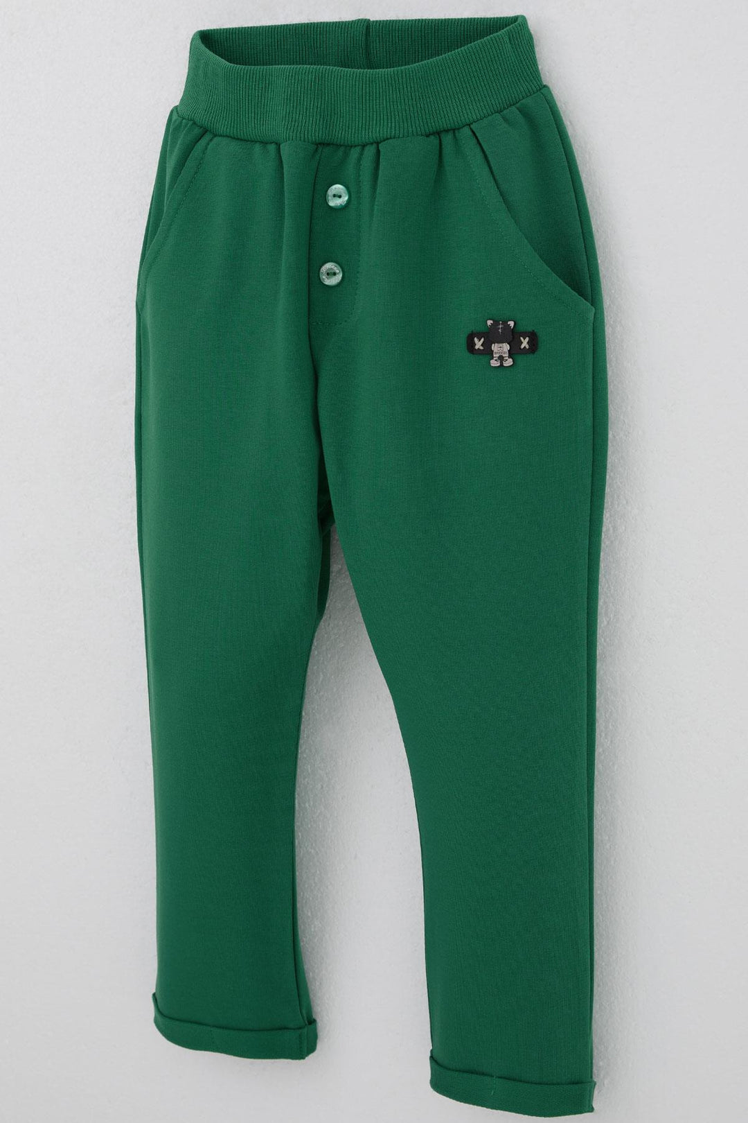 BRE Breeze Baby Boy Sweatpants with Bear Embroidery Button Detail 9 Months-3 Years, Dark Green - Foggia