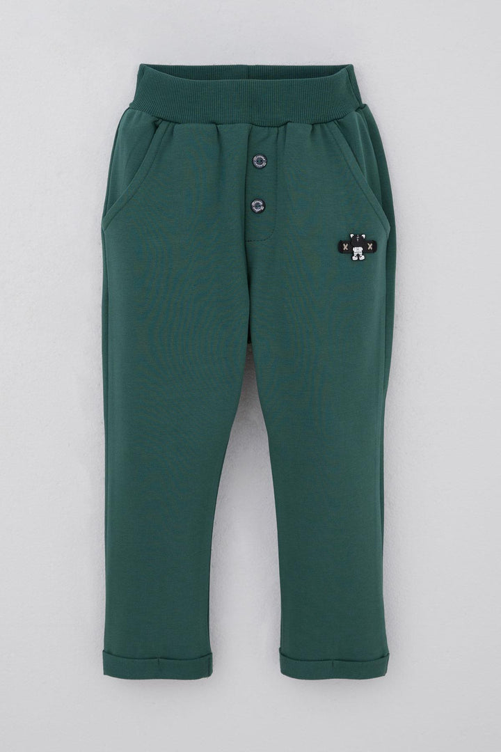 BRE Breeze Baby Boy Sweatpants with Teddy Bear Embroidery Button Accessory 9 Months-3 Years, Emerald Green - Saginaw
