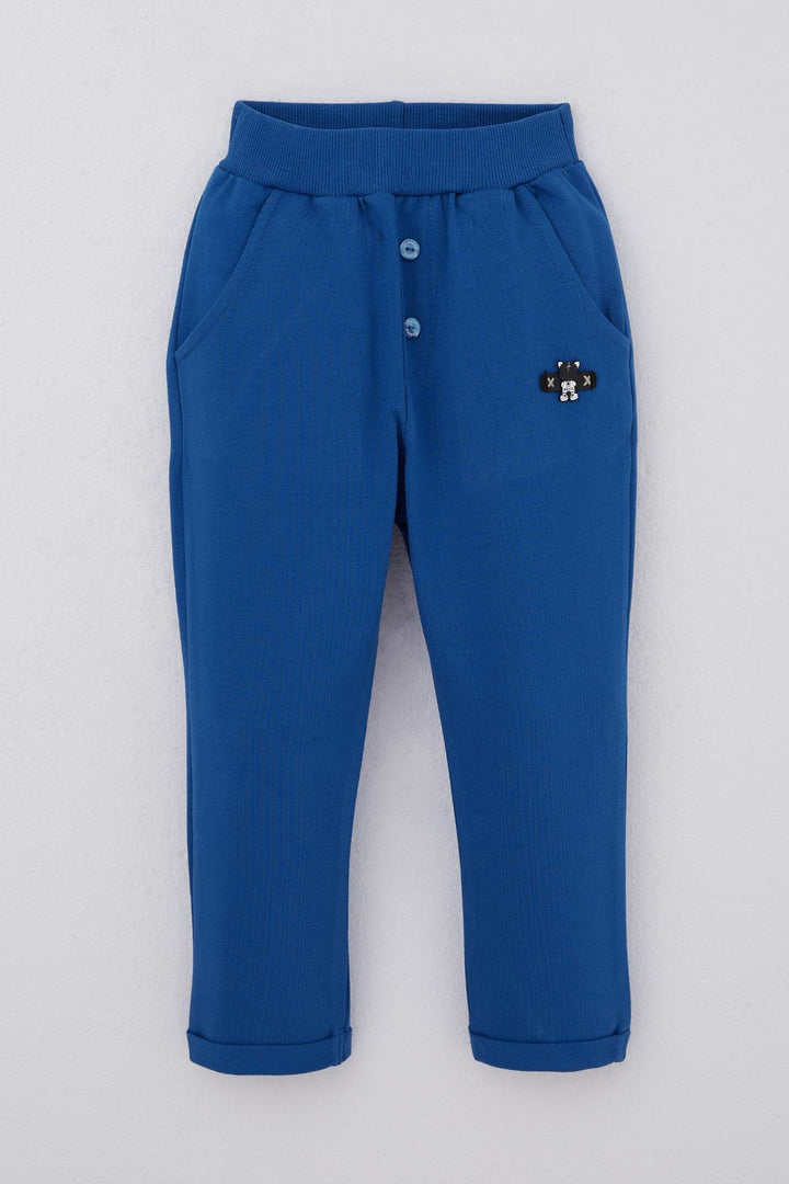 BRE Breeze Baby Boy Sweatpants with Bear Embroidery Button Detail 9 Months-3 Years, Sky Blue - Colmenar Viejo