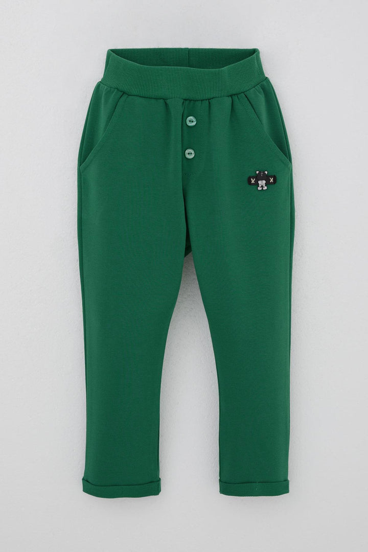 BRE Breeze Baby Boy Sweatpants with Bear Embroidery Button Detail 9 Months-3 Years, Dark Green - Foggia