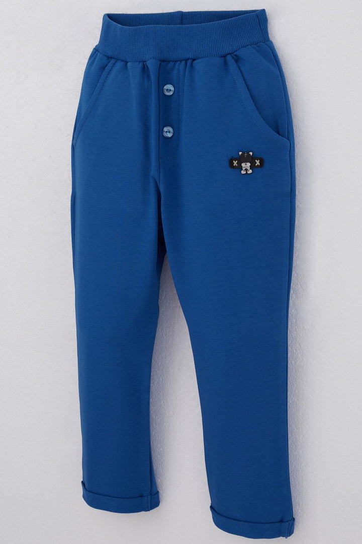 BRE Breeze Baby Boy Sweatpants with Bear Embroidery Button Detail 9 Months-3 Years, Sky Blue - Colmenar Viejo