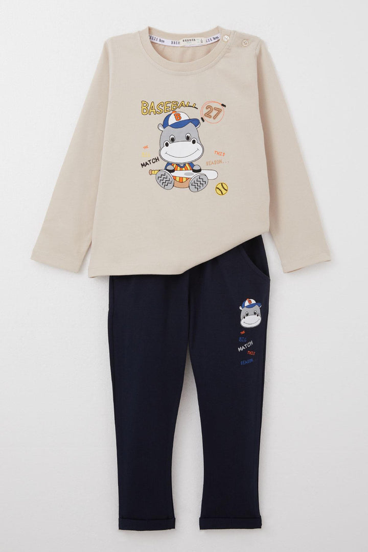 BRE Breeze Baby Boy Tracksuit Baseball Player Cute Animal Printed 9 Months-3 Years, Beige - Montgomery Village