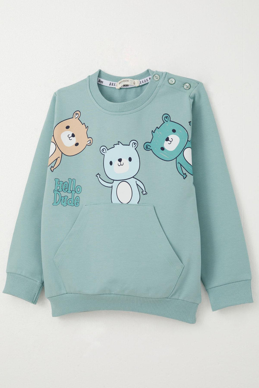 BRE Breeze Baby Boy Tracksuit with Kangaroo Pocket, Printed with Friendly Bears, 9 Months-3 Years, Water Green - Kearny
