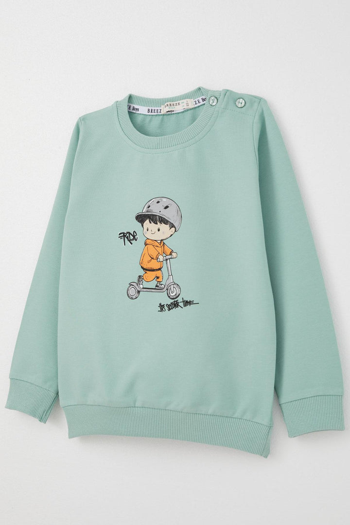 BRE Breeze Baby Boy Tracksuit with Scooter Riding Child Printed 9 Months-3 Years, Water Green - Perinton