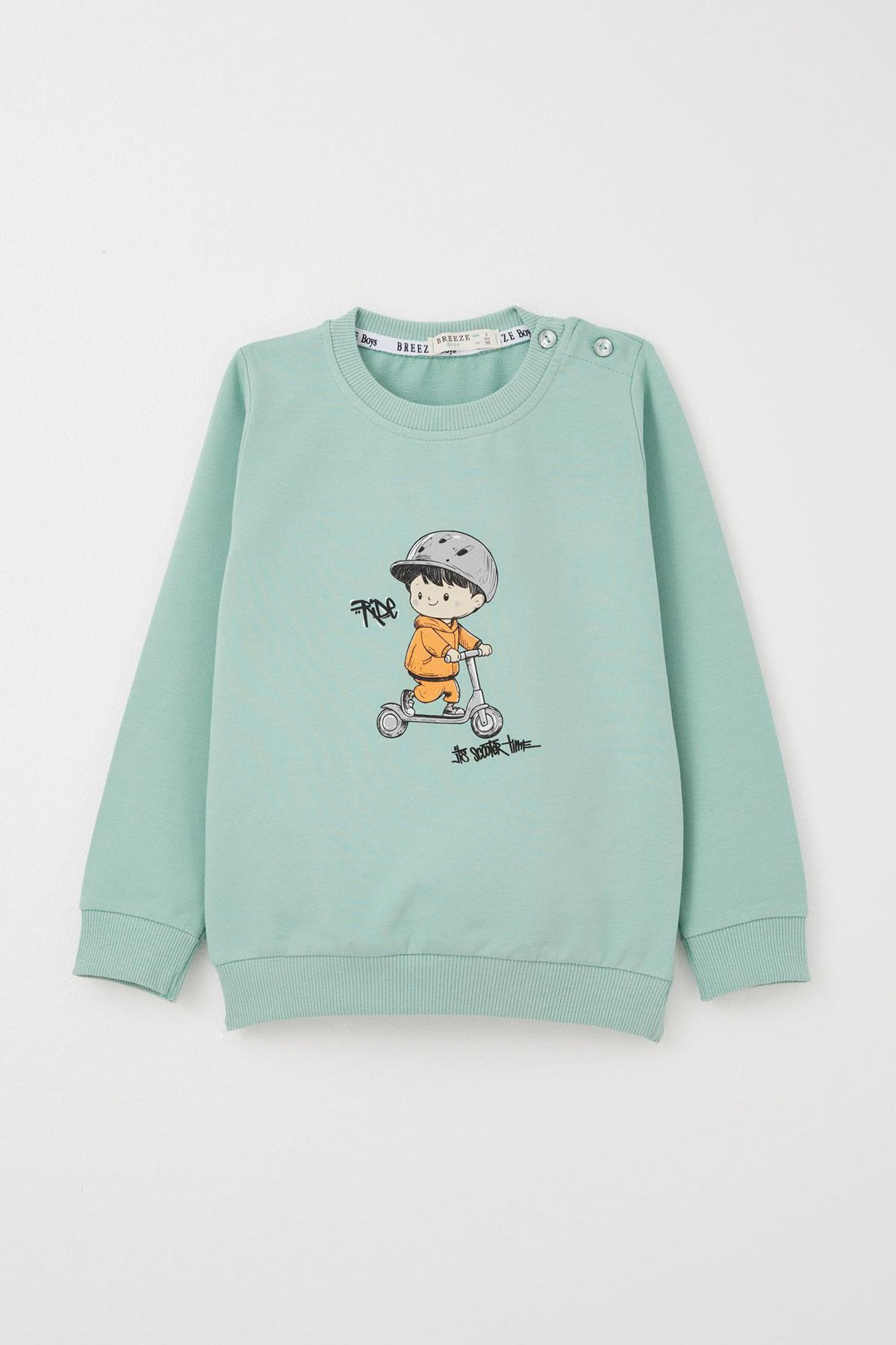 BRE Breeze Baby Boy Tracksuit with Scooter Riding Child Printed 9 Months-3 Years, Water Green - Perinton
