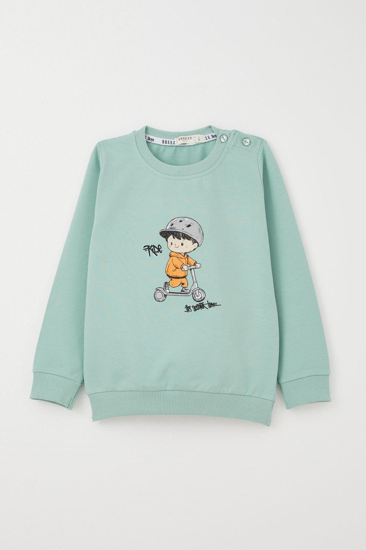 BRE Breeze Baby Boy Tracksuit with Scooter Riding Child Printed 9 Months-3 Years, Water Green - Perinton