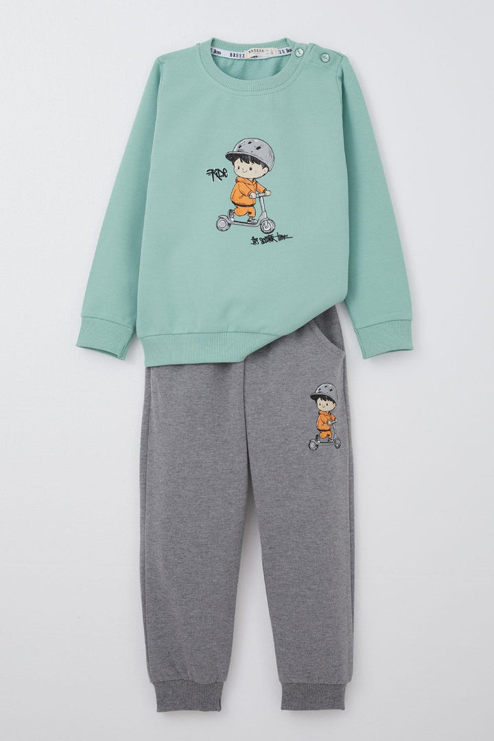 BRE Breeze Baby Boy Tracksuit with Scooter Riding Child Printed 9 Months-3 Years, Water Green - Perinton