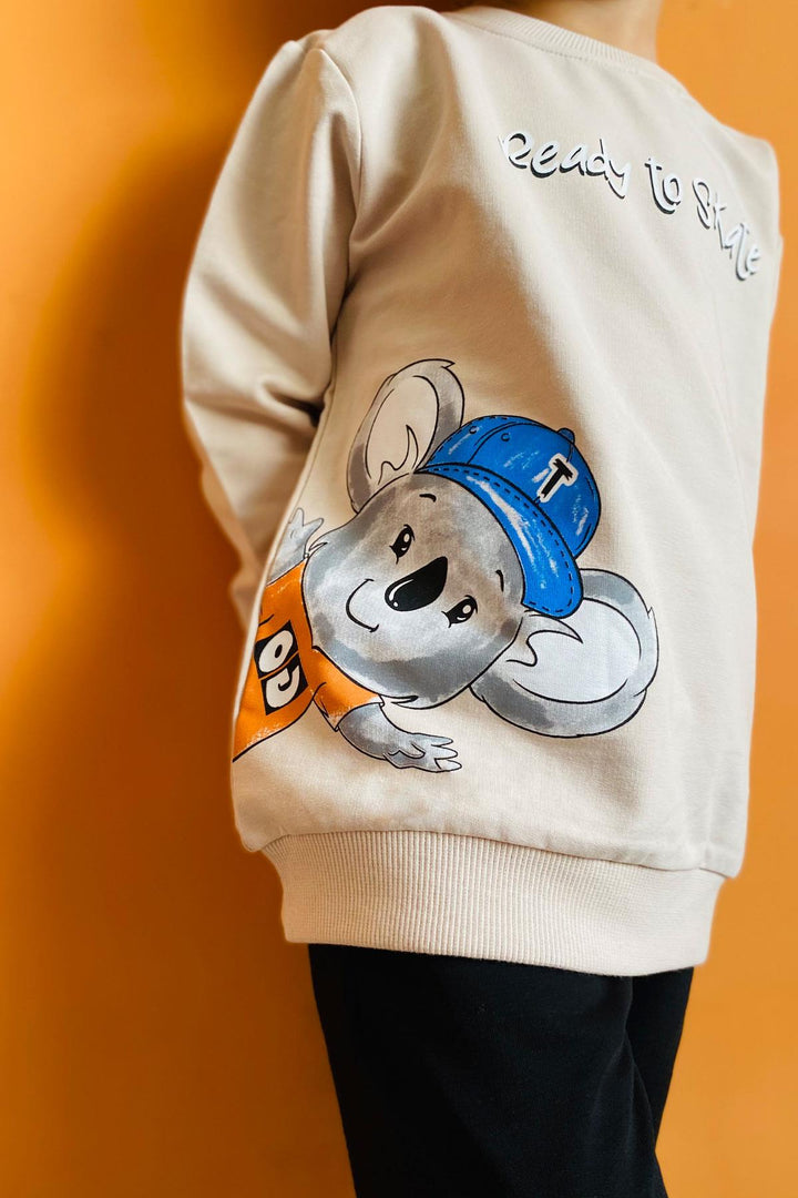 BRE Breeze Boys' Sweat Suit Cute Skateboarder Koala Printed 2-6 Years, Beige - Kornwestheim