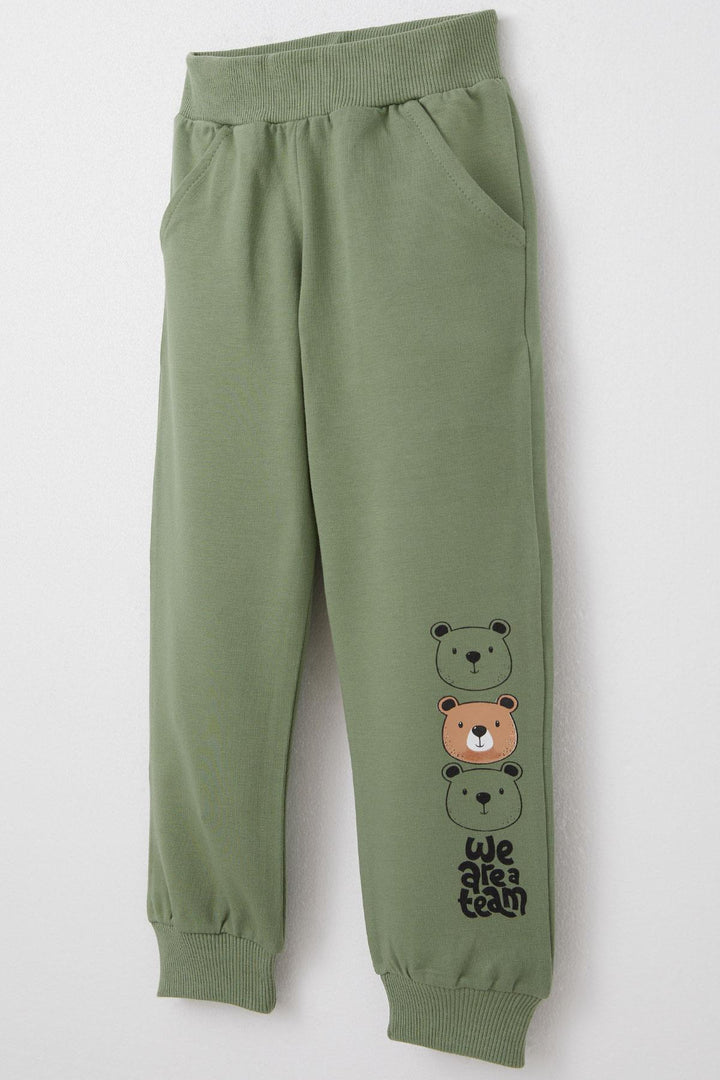 BRE Breeze Baby Boy Tracksuit Cute Bear Patterned Kangaroo Pocket 9 Months-3 Years, Khaki Green - Durango