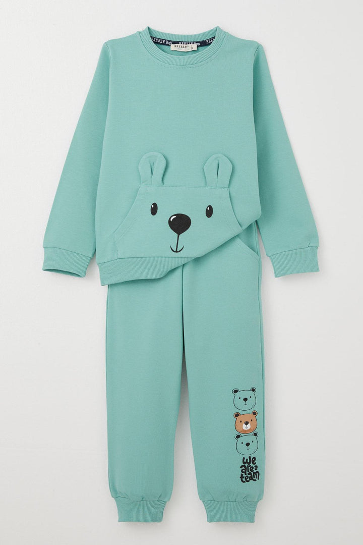BRE Datagridviewtextboxcolumn { Name = Brand, Index = 5 } Baby Boy Tracksuit Cute Bear Patterned Kangaroo Pocketed 9 Months-3 Years, Water Green - Wagga Wagga