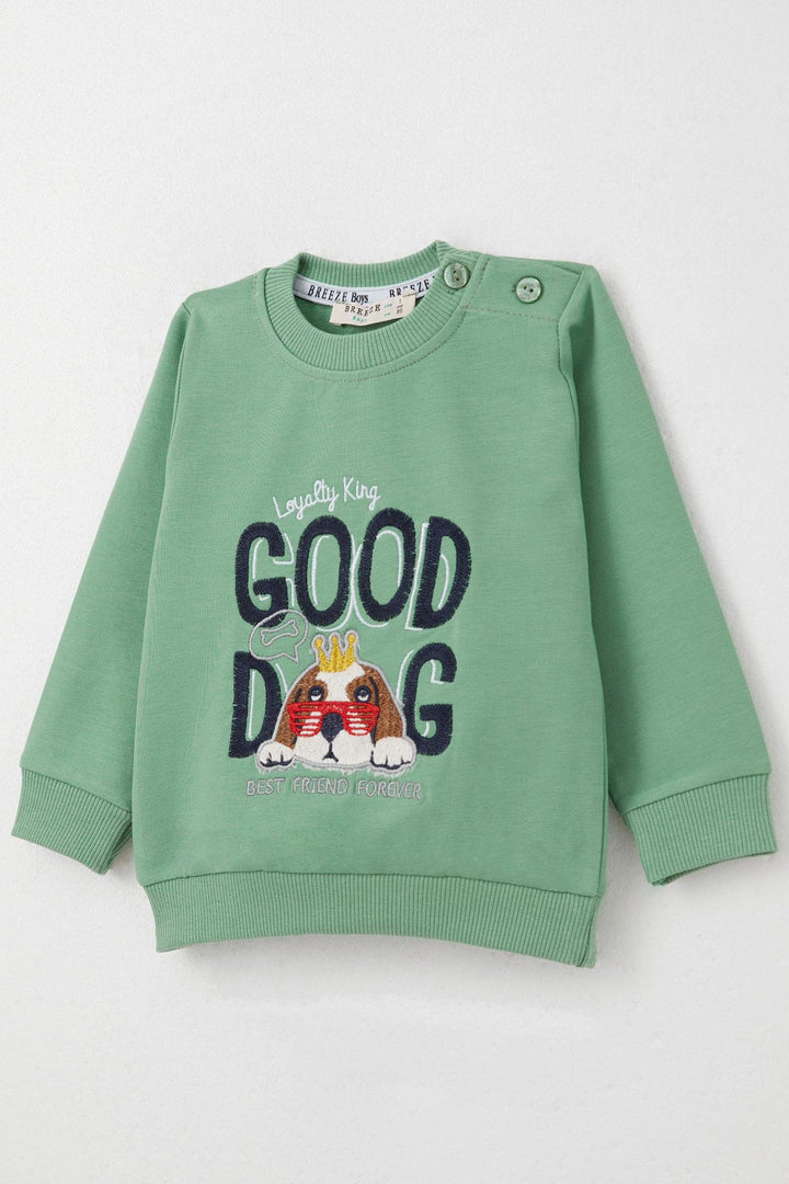 BRE Breeze Baby Boy Tracksuit Cute King Puppy Embroidered 6 Months-2 Years, Mint Green - Solingen