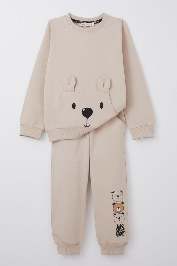 BRE Breeze Baby Boy Tracksuit Cute Bear Patterned Kangaroo Pocketed 9 Months-3 Years, Beige - Ciudad de Ceuta