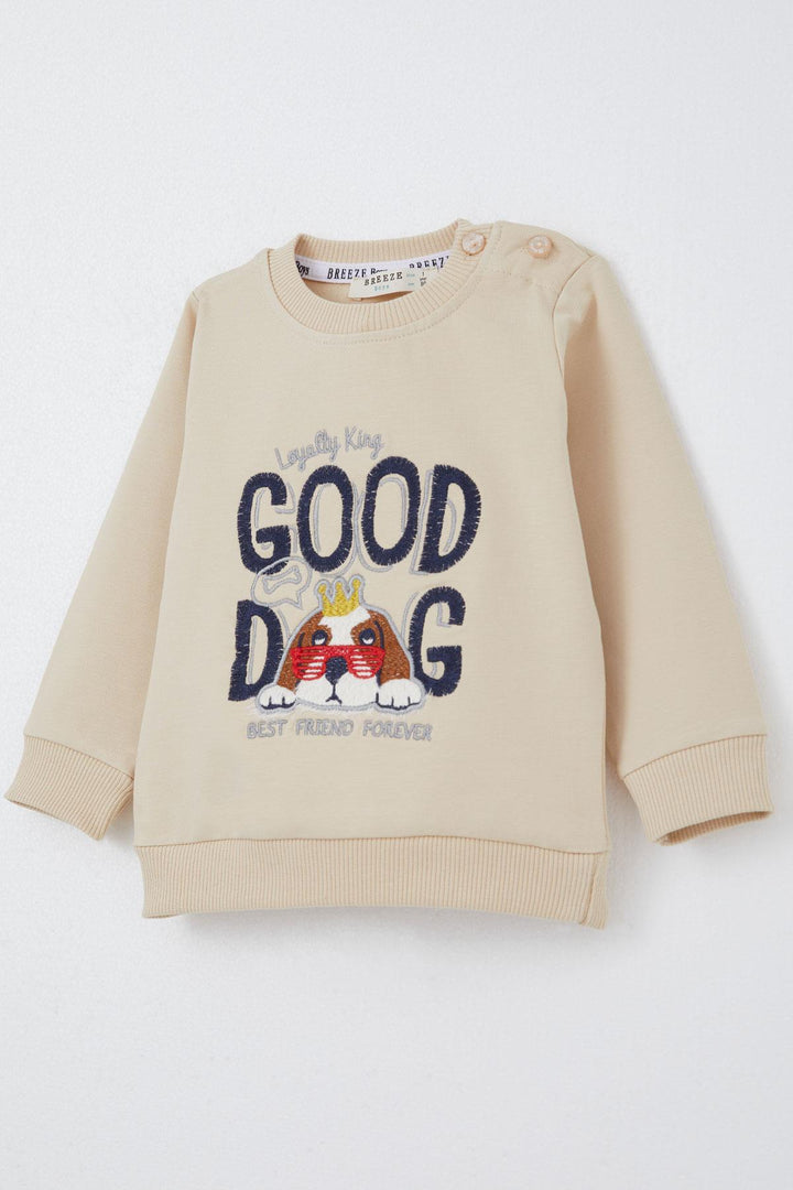 BRE Breeze Baby Boy Tracksuit Cute King Puppy Embroidered 6 Months-2 Years, Beige - Sama