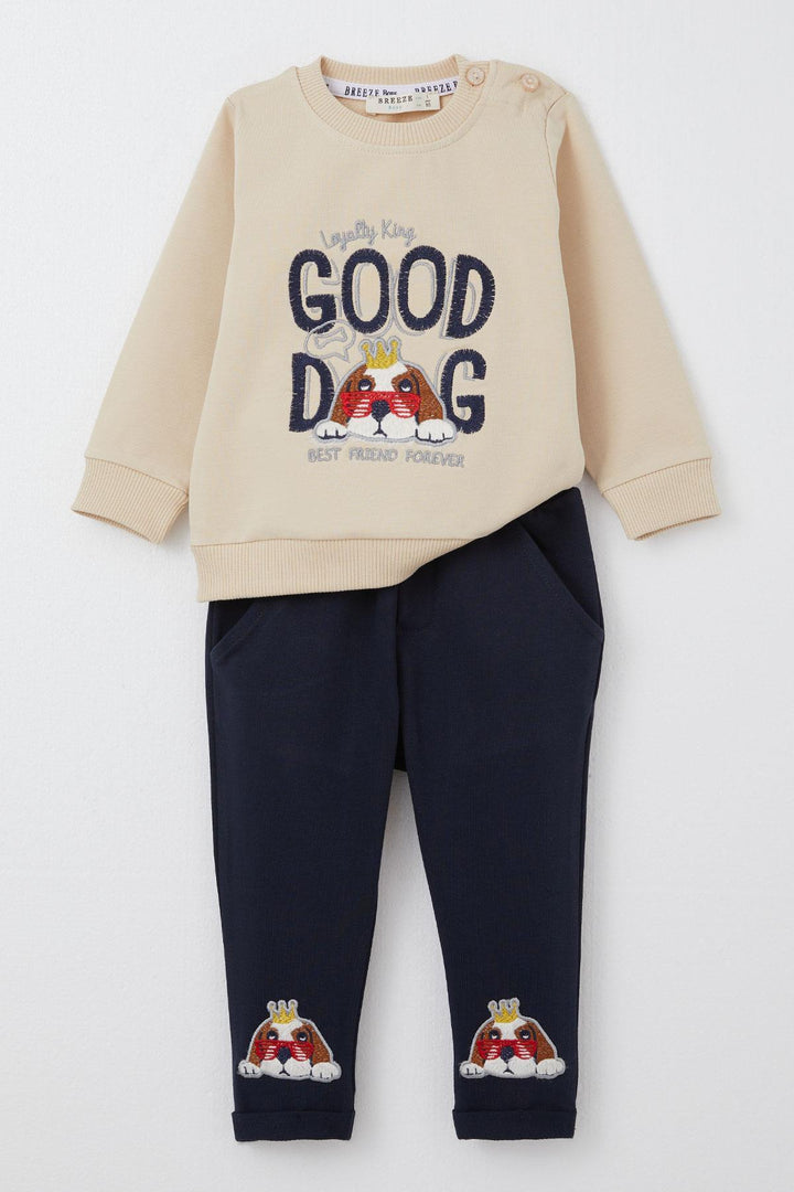 BRE Breeze Baby Boy Tracksuit Cute King Puppy Embroidered 6 Months-2 Years, Beige - Sama