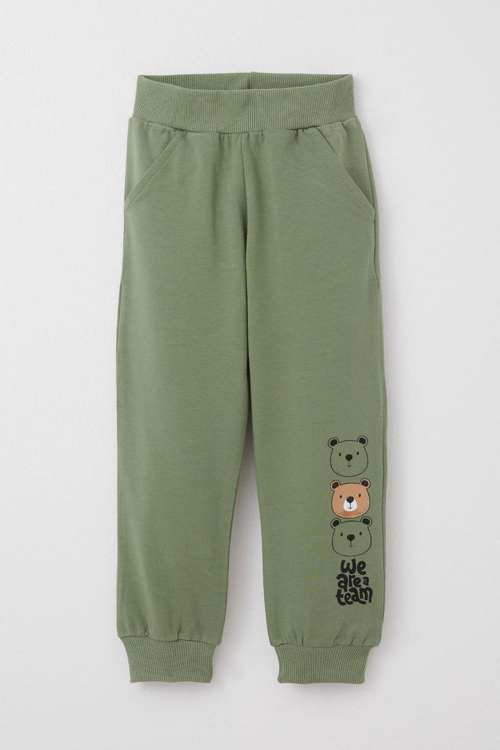 BRE Breeze Baby Boy Tracksuit Cute Bear Patterned Kangaroo Pocket 9 Months-3 Years, Khaki Green - Durango