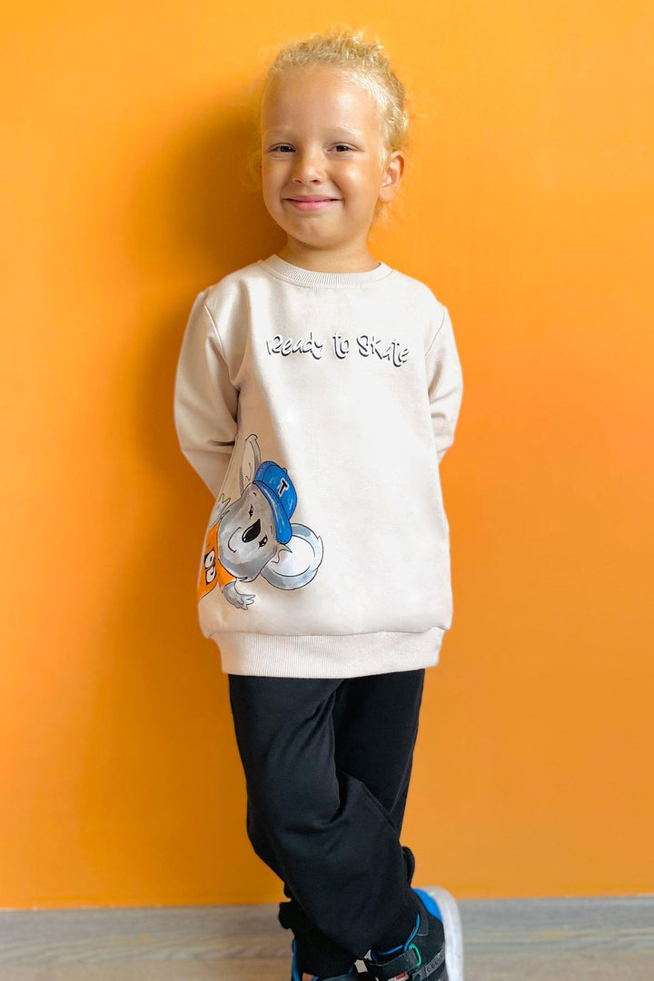 BRE Breeze Boys' Sweat Suit Cute Skateboarder Koala Printed 2-6 Years, Beige - Kornwestheim