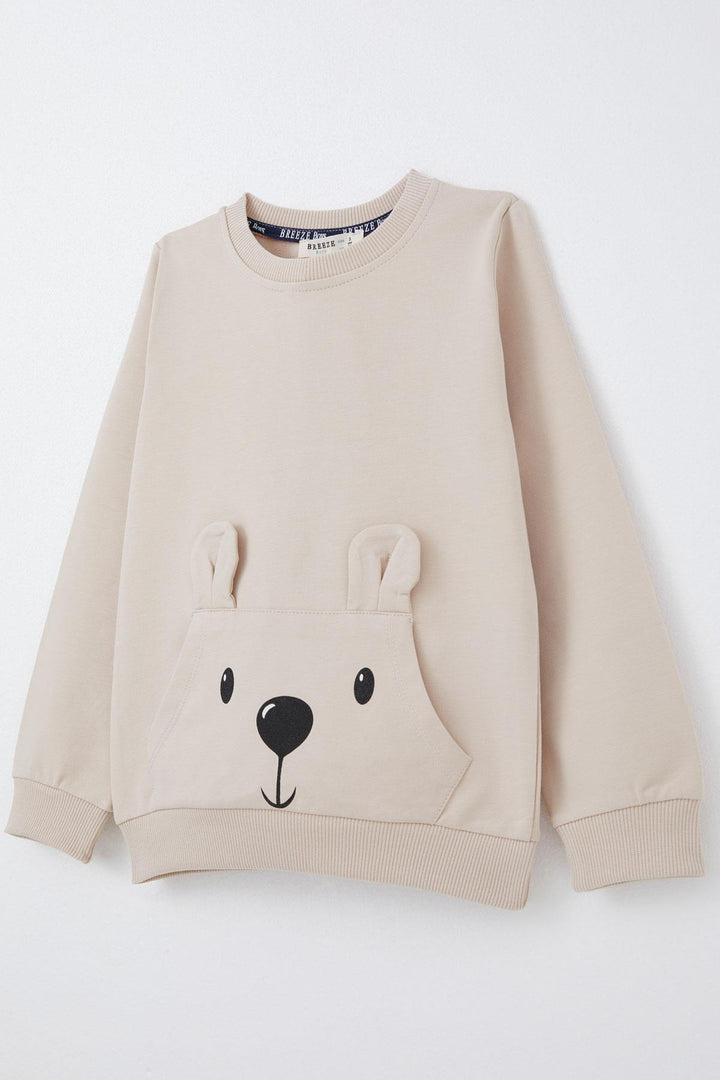 BRE Breeze Baby Boy Tracksuit Cute Bear Patterned Kangaroo Pocketed 9 Months-3 Years, Beige - Ciudad de Ceuta