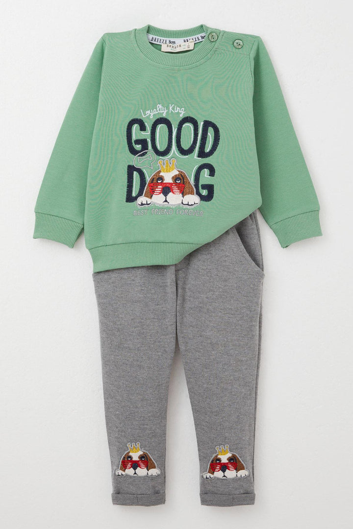 BRE Breeze Baby Boy Tracksuit Cute King Puppy Embroidered 6 Months-2 Years, Mint Green - Solingen