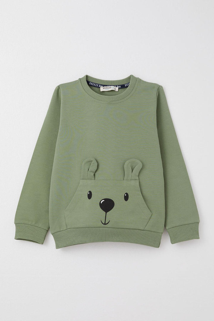 BRE Breeze Baby Boy Tracksuit Cute Bear Patterned Kangaroo Pocket 9 Months-3 Years, Khaki Green - Durango