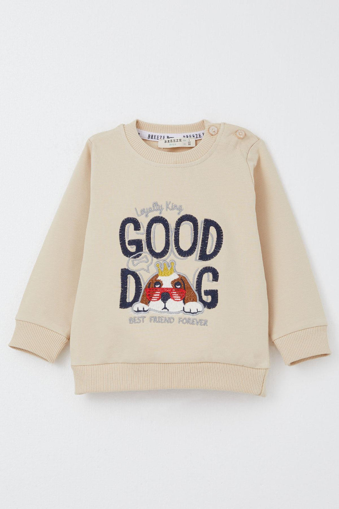 BRE Breeze Baby Boy Tracksuit Cute King Puppy Embroidered 6 Months-2 Years, Beige - Sama