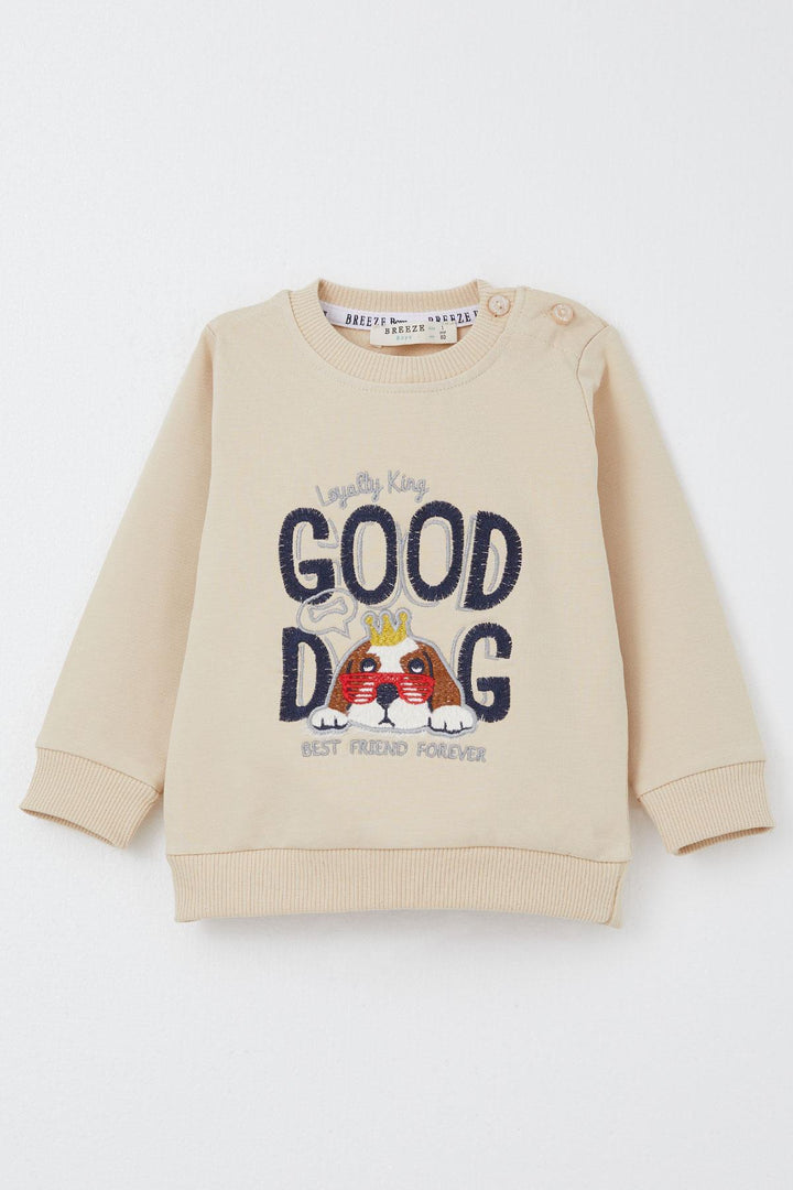BRE Breeze Baby Boy Tracksuit Cute King Puppy Embroidered 6 Months-2 Years, Beige - Sama
