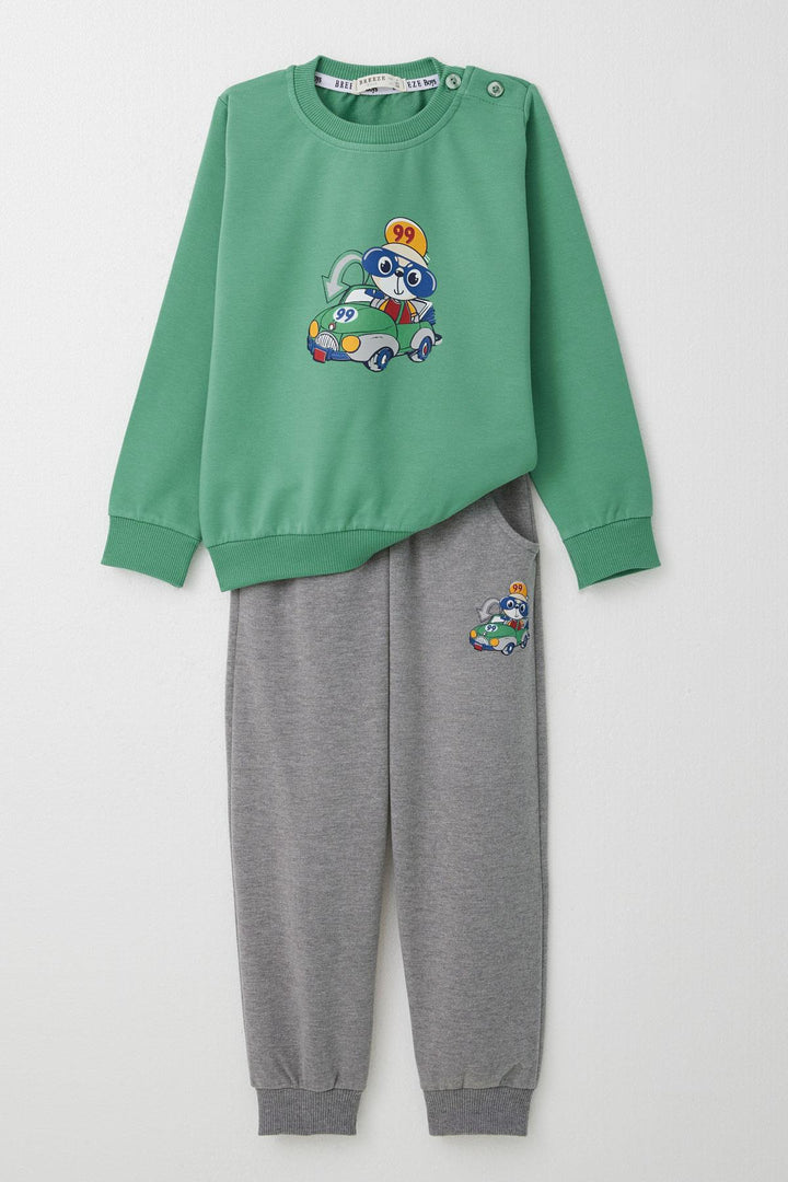 BRE Breeze Baby Boy Tracksuit Racer Bear Printed 9 Months-3 Years, Mint Green - Oakland Park