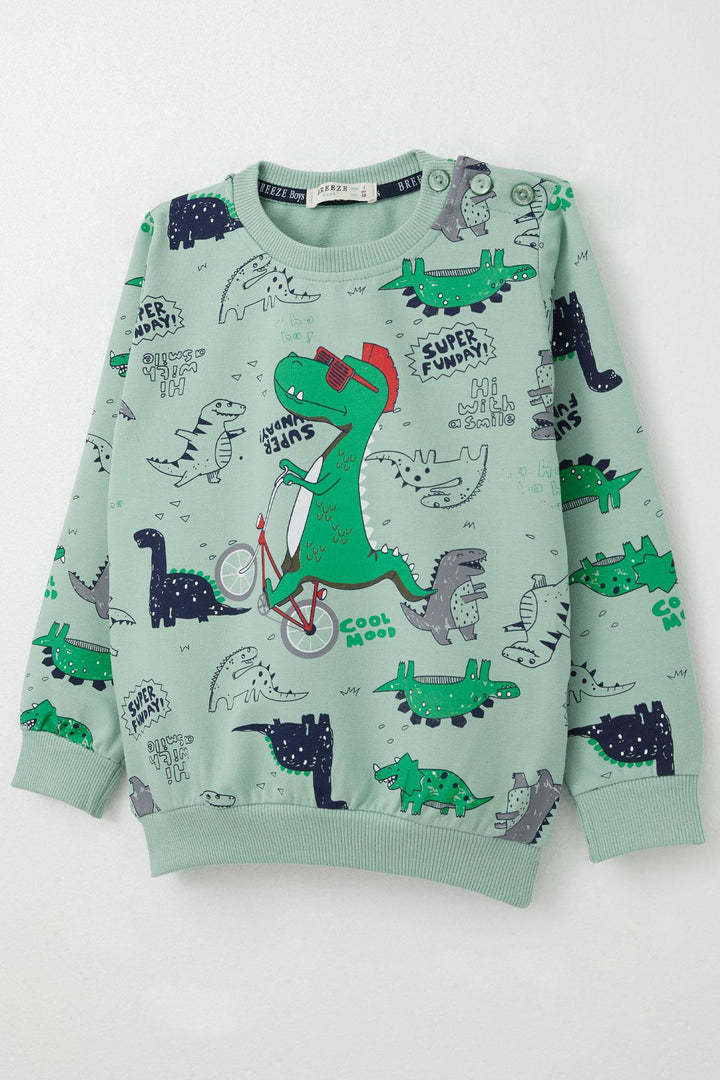 BRE Breeze Baby Boy Tracksuit Dinosaur Printed 9 Months-3 Years, Aqua Green - Mérida
