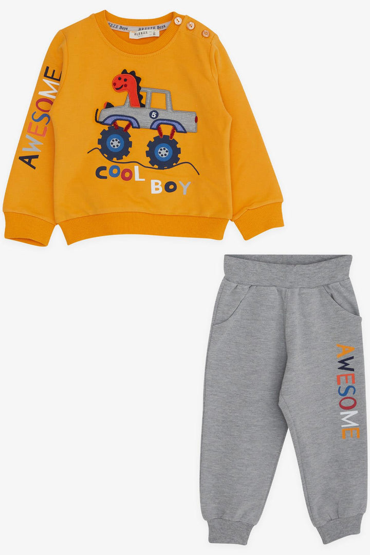 BRE Breeze Boys' Tracksuit with Dinosaur Embroidery, Mustard Yellow, 1-4 Years - Wheaton